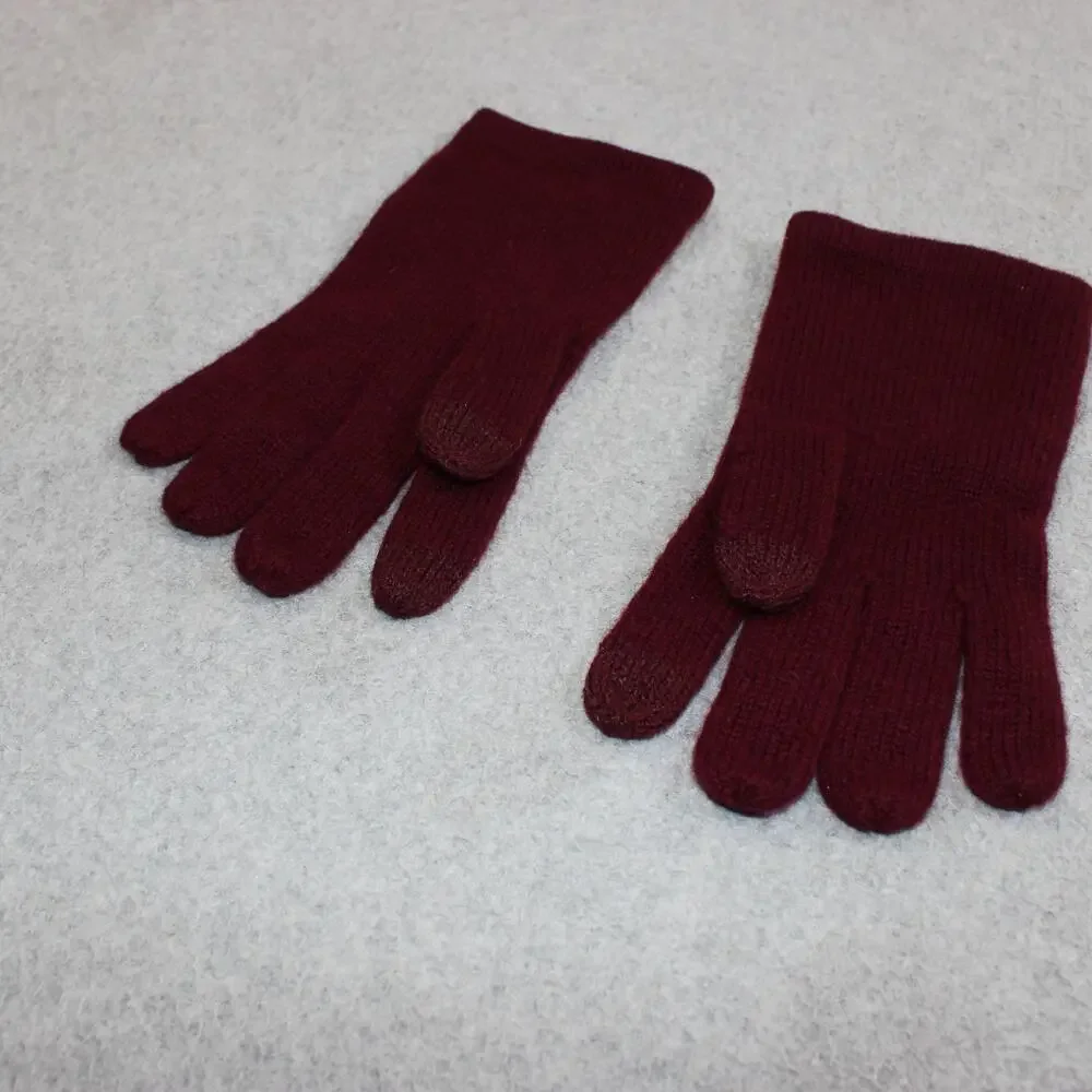 Phenix Gloves Women One Size Red Burgundy Cashmere Knit Winter Stretch Soft Warm